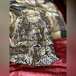 Leopard Print Shortsleeved Ruffle blouse